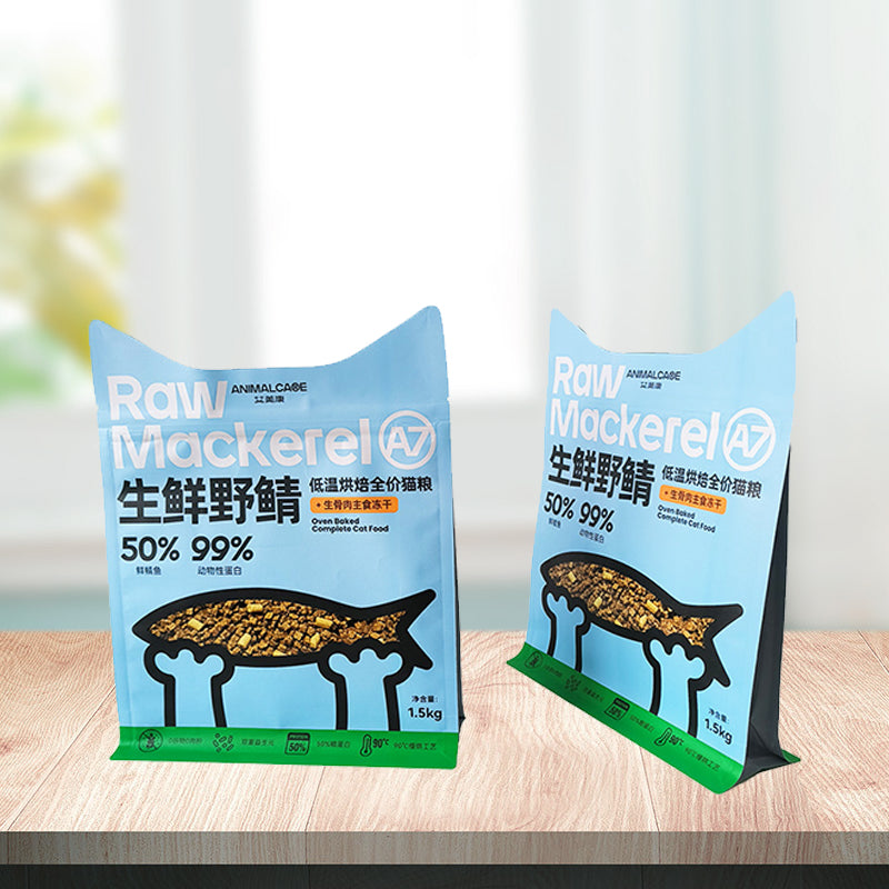 Special shape Box pouch with zipper for 1.5KG cat food packaging